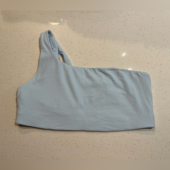Lululemon Ribbed Nulu Asymmetrical Yoga Bra in Powder Blue Size 10 - Picture 5 of 7